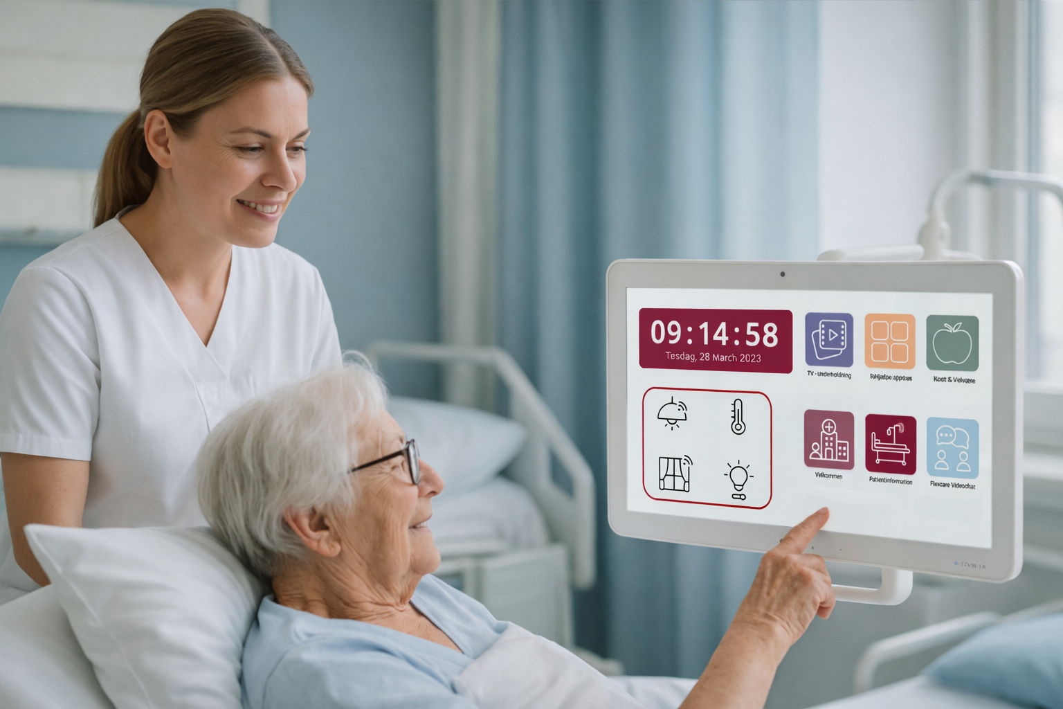 Patient using bedside digital platform