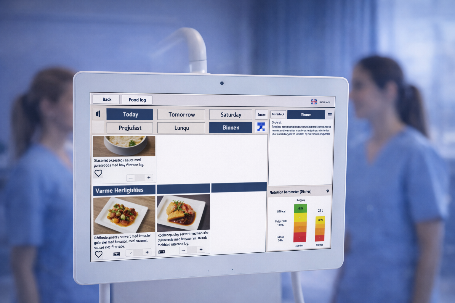 Patient bedside terminal and hospital nutrition interface
